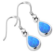 Synthetic Azure Opal Drop Sterling Silver Earrings, e404